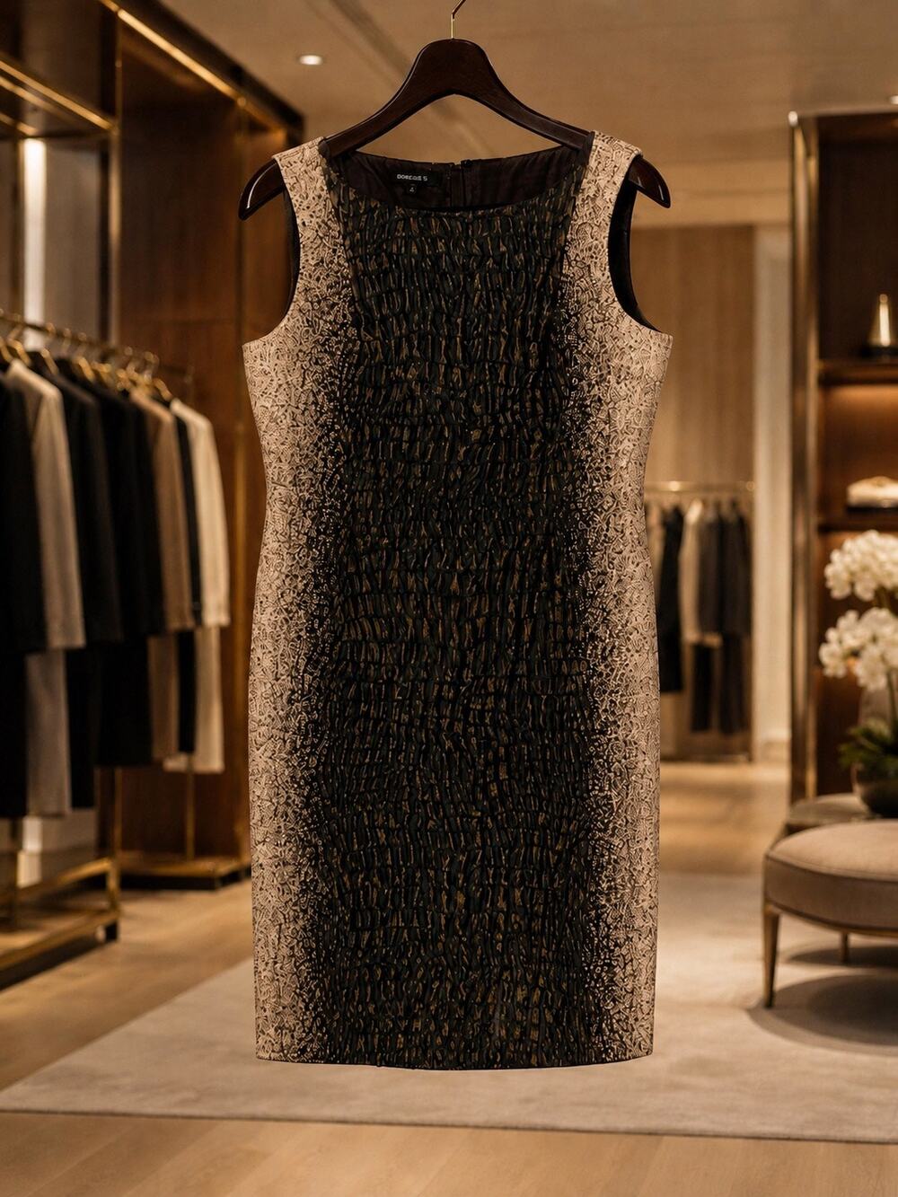 Lafayette 148 NY Mob Wife Professional Office Business Snake Embossed Dress Chic